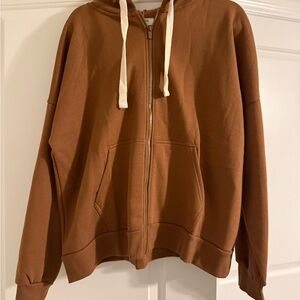 Zenana Outfitters Brown Hoodie with White Drawstrings